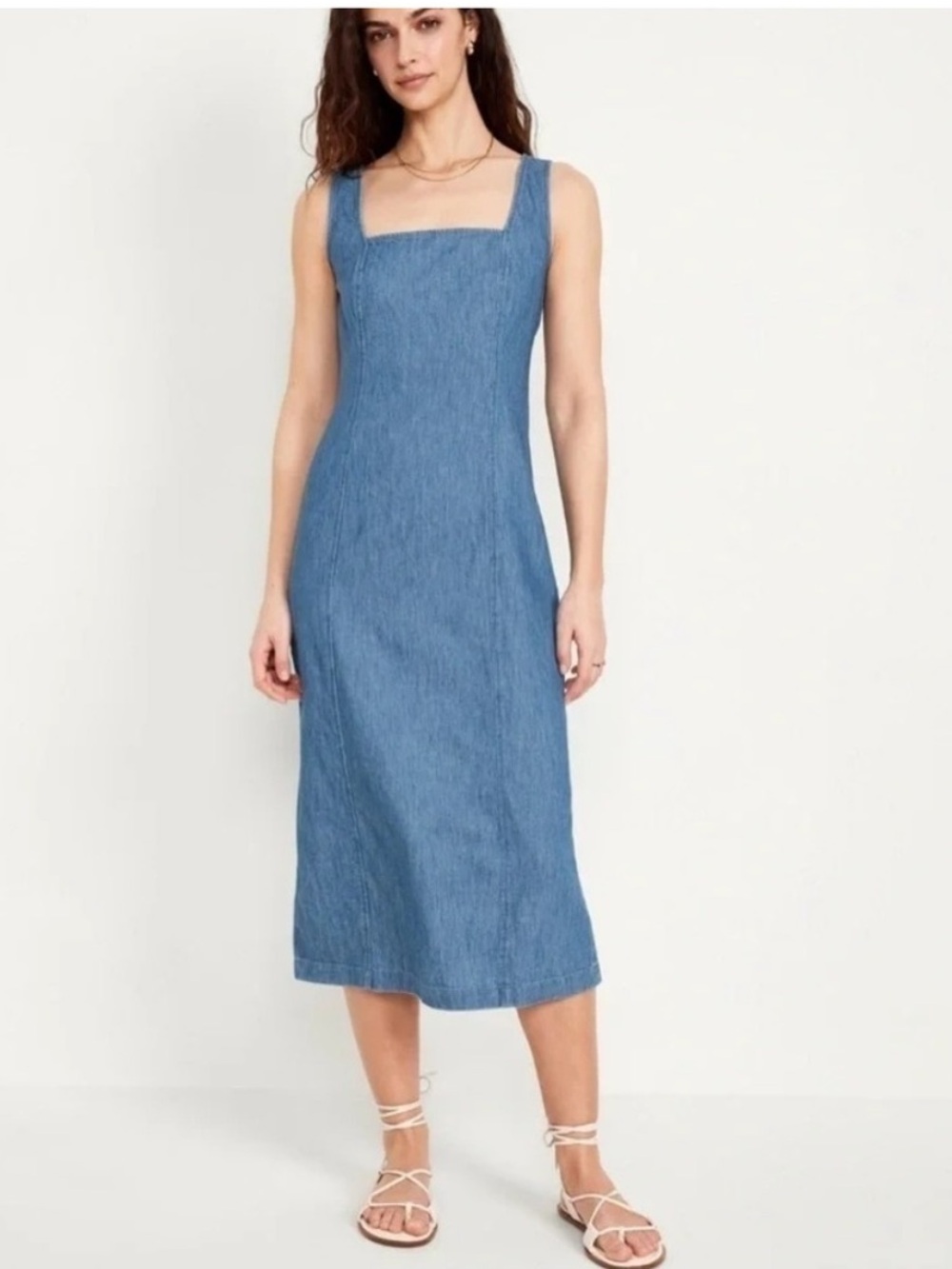 Old Navy Cotton Denim Square Neck Midi Dress